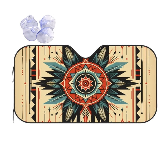 Geometric Southwestern Native American Reflective Car Windshield Sunshade, UV Ray Reflector Sun Visor Universal Fit for SUVs, Trucks, Sedans,S