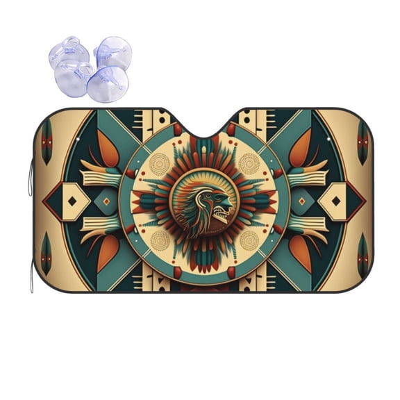 Geometric Southwestern Native American Reflective Car Windshield Sunshade, UV Ray Reflector Sun Visor Universal Fit for SUVs, Trucks, Sedans,S