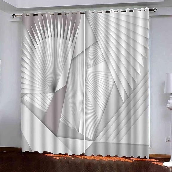 Geometric Space Patterns Blackout Curtains, Modern Stripe Art 3D Printed Curtains, Window Curtains, Grommet Thermal Insulated Window Curtain for Bedroom Living Room 42"W x 96"L (Pack of 2)