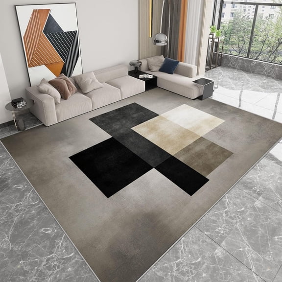 Geometric Square Area Rugs, Geometric Overlapping Squares Carpet, Washable Non Slip Low Pile Soft Rug for Living Room Bedroom Office Decor Mat 2x3ft
