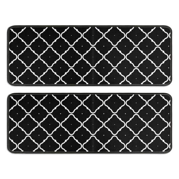 Geometric Square Black Pattern Anti Fatigue Kitchen Rugs Set Of 2, Non Slip Washable Decorative Floor Mats for Sink Laundry and Home Use, 17"x47"