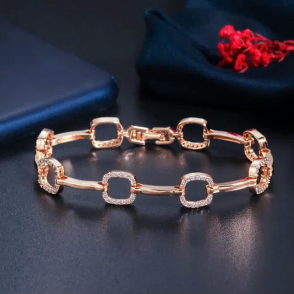 Geometric Square CZ Link Chain Bracelet for Fiancee Chic Engagement Jewelry Gift