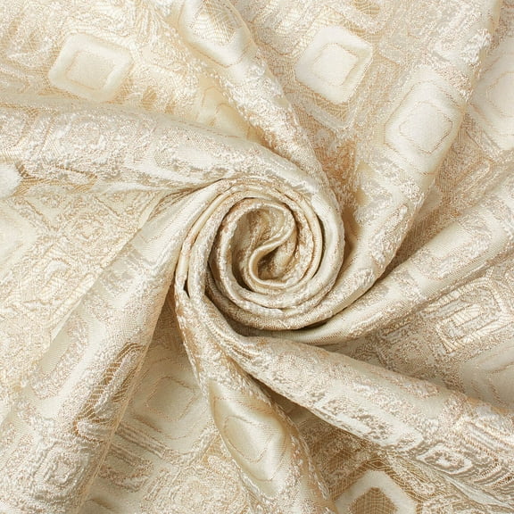 Geometric Square Extra Wide Metallic 110" Heavyweight Upholstery Jacquard Polyester Fabric By The Yard (Ivory, 1 Yard)