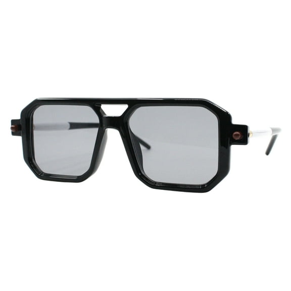 Geometric Square Flat Top Sunglasses Retro Unisex UV 400 Black White, Grey