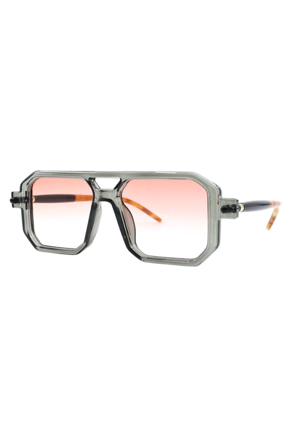 Geometric Square Flat Top Sunglasses Retro Unisex UV 400 Grey Tortoise, Pink