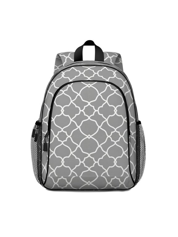 Geometric Square Gray Pattern Backpack for School, Cute School Bag with Adjustable Shoulder Straps and Padded Back, 15"x11.42"x5.5"