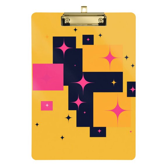 Geometric Square Patterns Stars Acrylic Clipboard Drawing Board with Hook Writing Pad File Storage A4 Size Gold 12.5" x 9"