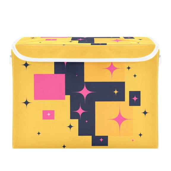Geometric Square Patterns Stars Foldable Storage Bin with Lid and Handle Collapsible Storage Box 16.5 x 12.6 x 11.8 inches