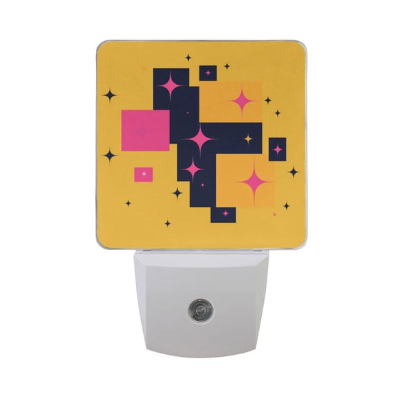 Geometric Square Patterns Stars LED Night Light with Smart Sensor Plug Into Wall Dusk to Dawn 2 packs
