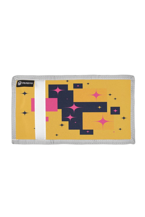 Geometric Square Patterns Stars Trifold Wallets Card Holders Coin Pockets with Lanyards Portable Unisex