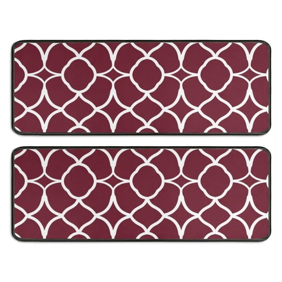 Geometric Square Red Pattern Anti Fatigue Kitchen Rugs Set Of 2, Non Slip Washable Decorative Floor Mats for Sink Laundry and Home Use, 17"x47"