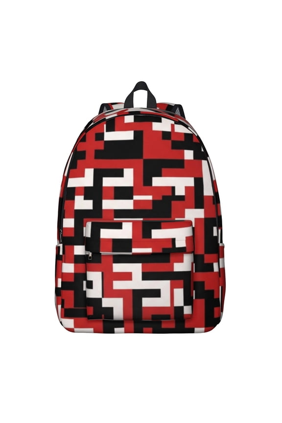 Geometric Square Red Pattern Backpack for School, Cute School Bag with Adjustable Shoulder Straps and Padded Back, 15.7"x11.8"x5.5"
