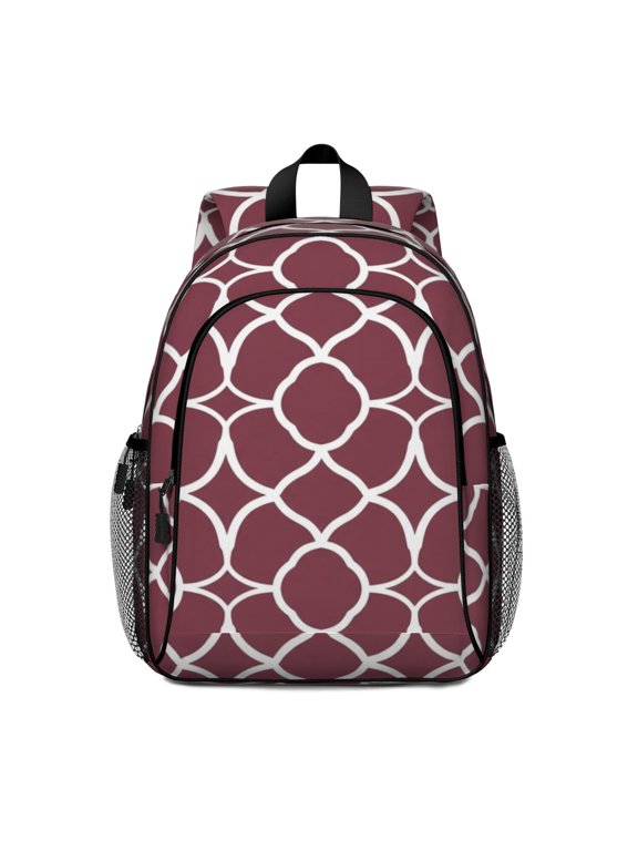 Geometric Square Red Pattern Backpack for School, Cute School Bag with Adjustable Shoulder Straps and Padded Back, 15"x11.42"x5.5"