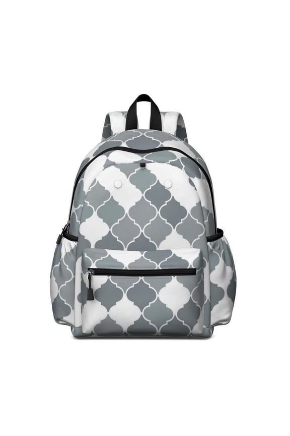 Geometric Square White Pattern Backpack for School, Cute School Bag with Adjustable Shoulder Straps and Padded Back, 13.4"x11"x4.7"