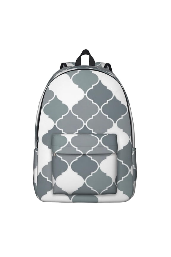 Geometric Square White Pattern Backpack for School, Cute School Bag with Adjustable Shoulder Straps and Padded Back, 15.7"x11.8"x5.5"