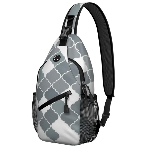Geometric Square White Pattern Sling Backpack, Unisex Hiking Chest Pack with Side Mesh Pockets, Adjustable Ambidextrous Strap Gift Ideas for Hiking Cycling Walking