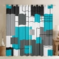 thumbnail image 1 of Geometric Square Window Curtains 52"Wx84"L Teal Grey Blackout Curtains Black Gray Turquoise Geometry Window Curtains Modern Abstract Lines Window Treatments 2 Panels Rustic Farmhouse Room Decor, 1 of 6