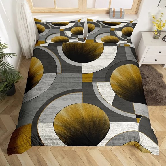 Geometric Squares Duvet Cover Set Red Beige Circle Bedding Set Modern Simple Style Comforter Cover A