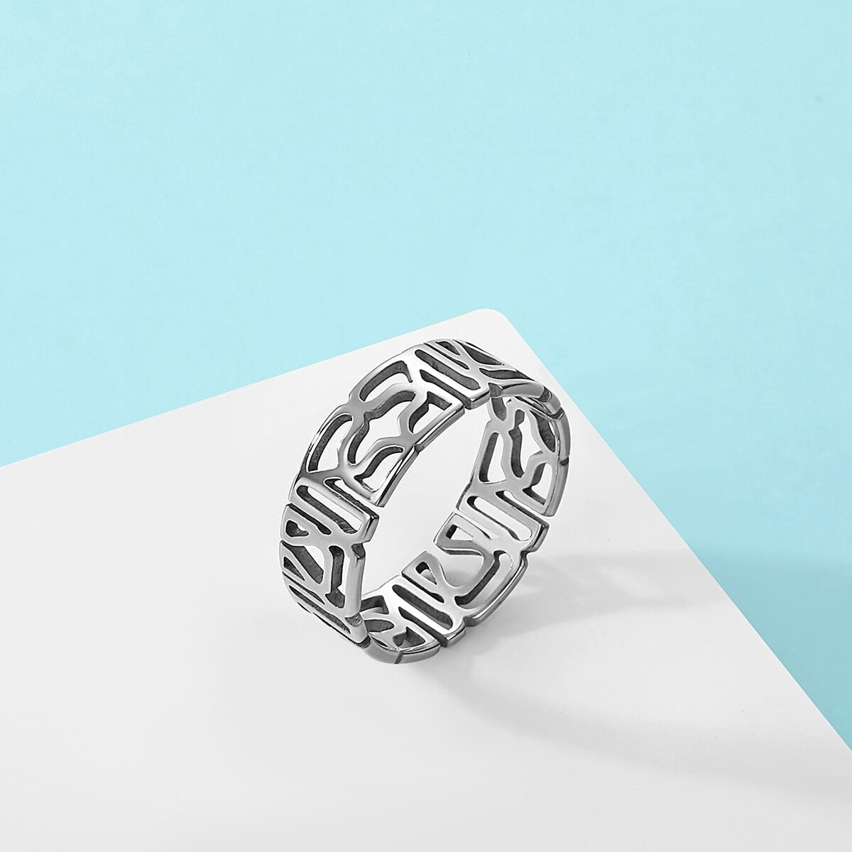 Geometric Stacking Ring Pattern Filigree Style Wedding Band Ring