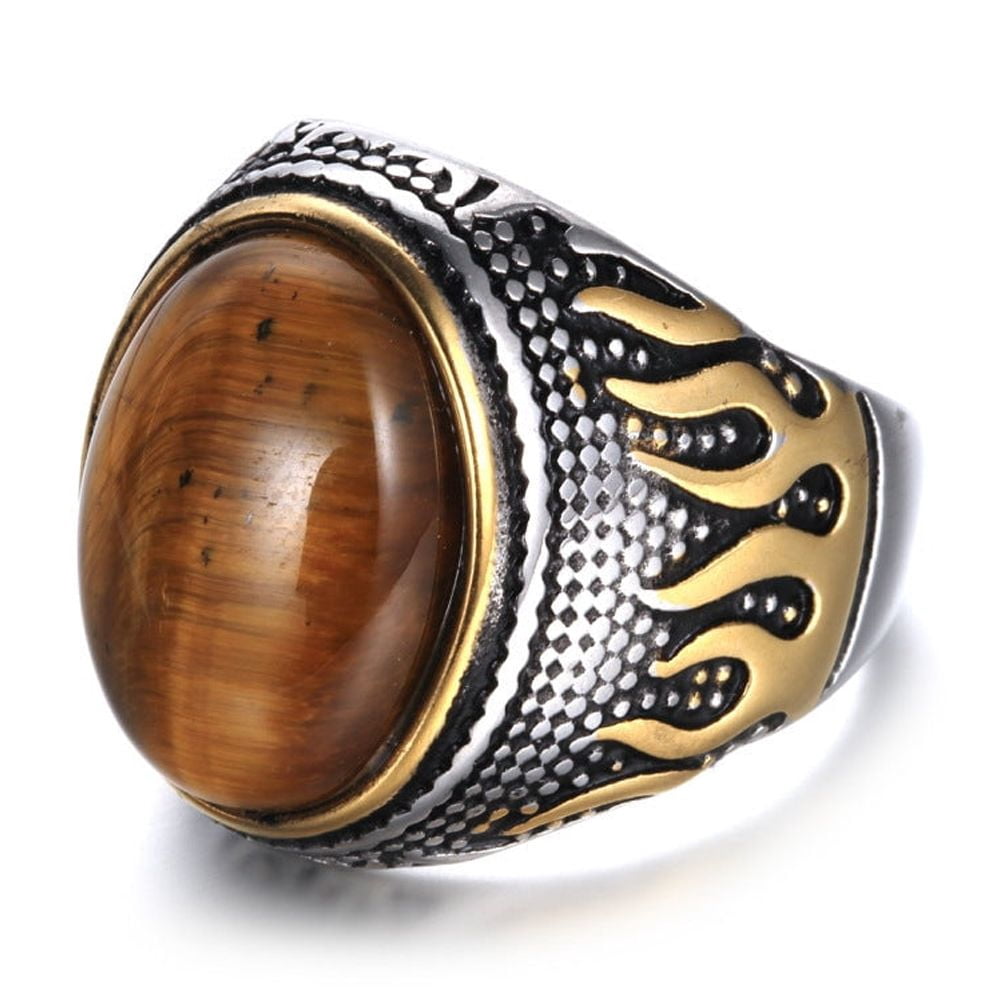 Stainless Steel Tiger Eye Ring Geometric Flame Design Ring Europe ...
