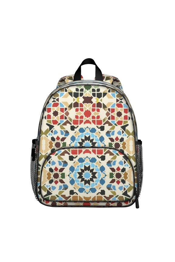 Geometric Star Blue Pattern Backpack for School, Cute School Bag with Adjustable Shoulder Straps and Padded Back, 13.8"x11.4"x6"