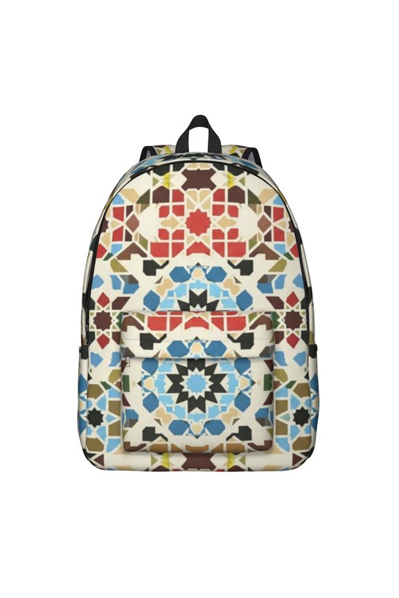 Geometric Star Blue Pattern Backpack for School, Cute School Bag with Adjustable Shoulder Straps and Padded Back, 15.7"x11.8"x5.5"
