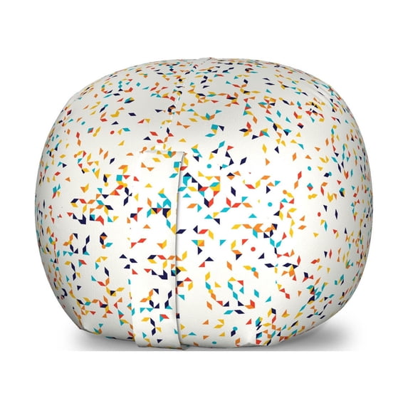 Geometric Storage Toy Bag Chair, Abstract Contemporary Pattern with Minimal Rhombuses and Rounds Print, Stuffed Animal Organizer Washable Bag, Small Size, White and Multicolor, by Ambesonne