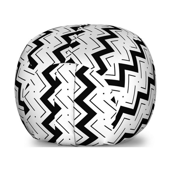 Geometric Storage Toy Bag Chair, Abstract Continuous Little Square Dots and Zigzags Contemporary Art, Stuffed Animal Organizer Washable Bag, Small Size, Charcoal Grey and White, by Ambesonne