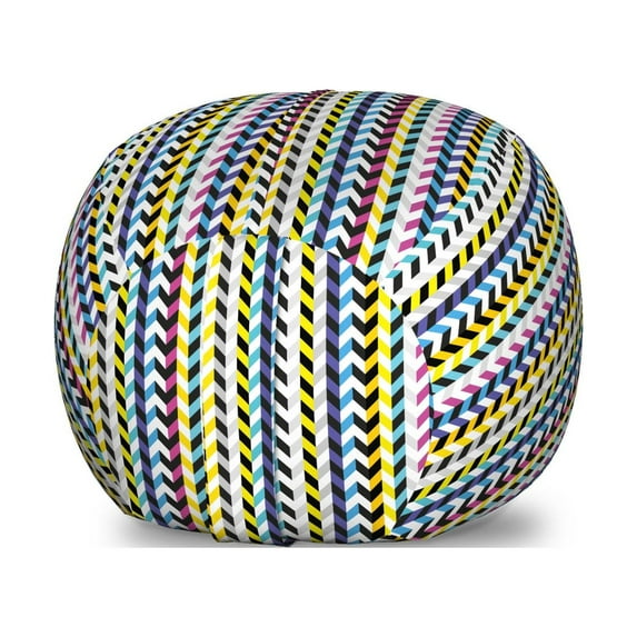 Geometric Storage Toy Bag Chair, Abstract Continuous Pattern of Colorful Retro Funky Herringbone Zigzags Print, Stuffed Animal Organizer Washable Bag, Small Size, Multicolor, by Ambesonne