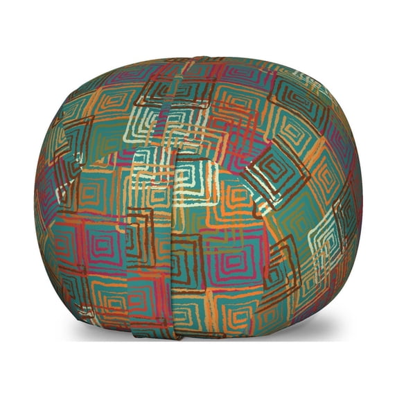 Geometric Storage Toy Bag Chair, Abstract Grunge Pattern with Folk Rainbow Ornament Squares Distressed Backdrop, Stuffed Animal Organizer Washable Bag, Large Size, Multicolor, by Ambesonne