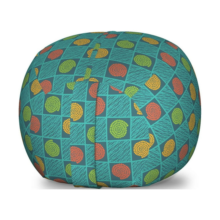 Geometric Storage Toy Bag Chair Abstract Square Box and Inner Spiraling Dotted Circles on Teal Background Stuffed Animal Organizer Washable Bag