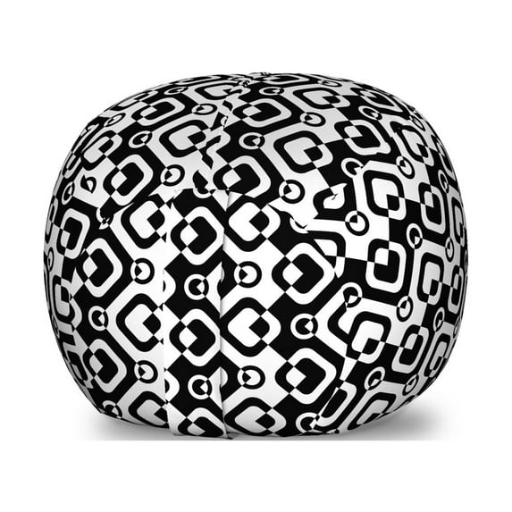Geometric Storage Toy Bag Chair, Chevron Zigzags Rhombus and Circles Pattern Monochrome Abstract Illustration, Stuffed Animal Organizer Washable Bag, Large Size, Black and White, by Ambesonne