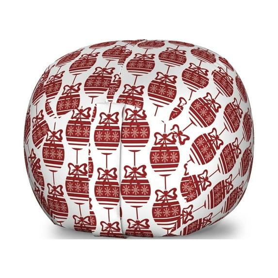 Geometric Storage Toy Bag Chair, Christmas Ornaments in Vibrant Color Scheme Cheery Chipper Celebrations X-mas, Stuffed Animal Organizer Washable Bag, Large Size, Ruby White, by Ambesonne