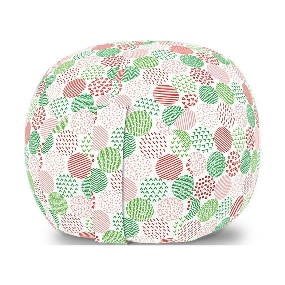 Geometric Storage Toy Bag Chair, Circles Dashed Stripes Triangles Rounds Zigzags in Christmas Tones, Stuffed Animal Organizer Washable Bag, Small Size, Green White and Dark Pink, by Ambesonne