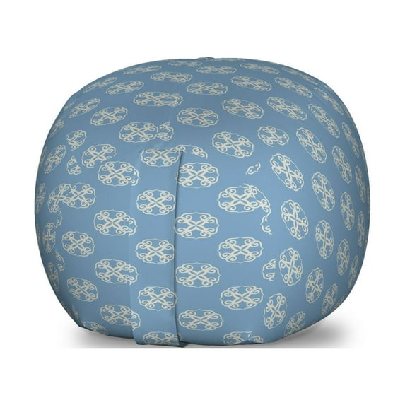 Geometric Storage Toy Bag Chair, Geometric Circular Shapes with Floral Details in Middle Pastel Toned Pattern, Stuffed Animal Organizer Washable Bag, Small Size, Slate Blue Tan, by Ambesonne