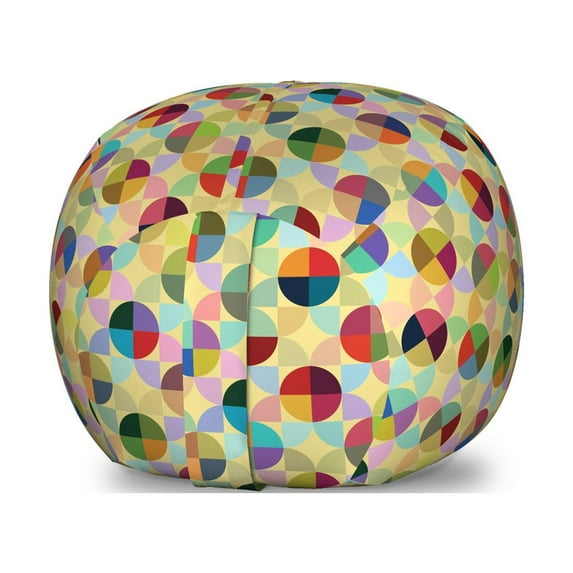 Geometric Storage Toy Bag Chair, Circular Tile Arrangement Abstract Modern Design Rainbow Colored Illustration, Stuffed Animal Organizer Washable Bag, Large Size, Multicolor, by Ambesonne