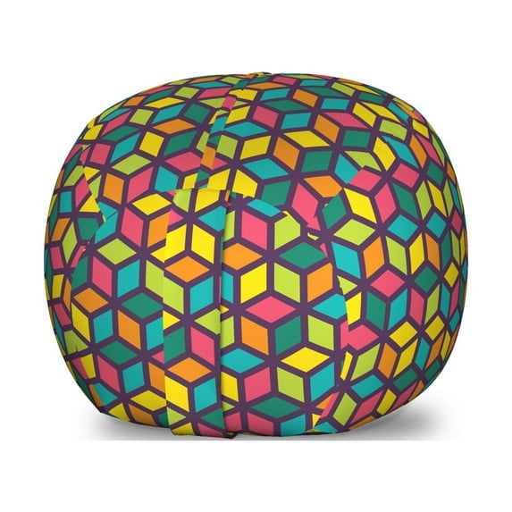 Geometric Storage Toy Bag Chair, Colorful Cubes Funky Shapes in Various Tones Abstract Mosaic Tile Repetition, Stuffed Animal Organizer Washable Bag, Small Size, Multicolor, by Ambesonne