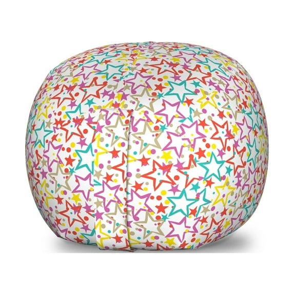 Geometric Storage Toy Bag Chair, Colorful Outline Stars and Dots Jumble Irregular Fun Layout on Plain Backdrop, Stuffed Animal Organizer Washable Bag, Small Size, Multicolor, by Ambesonne