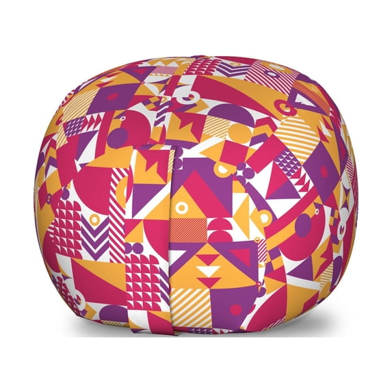 Geometric Storage Toy Bag Chair, Contemporary Modern Mosaic Pattern with a Vibrant Color Scheme, Stuffed Animal Organizer Washable Bag, Small Size, Pale Orange Magenta, by Ambesonne
