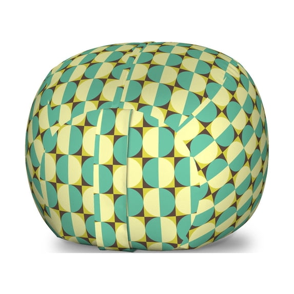 Geometric Storage Toy Bag Chair, Dichromatic Circles and Squares Composition, Stuffed Animal Organizer Washable Bag, Large Size, Cream Seafoam, by Ambesonne