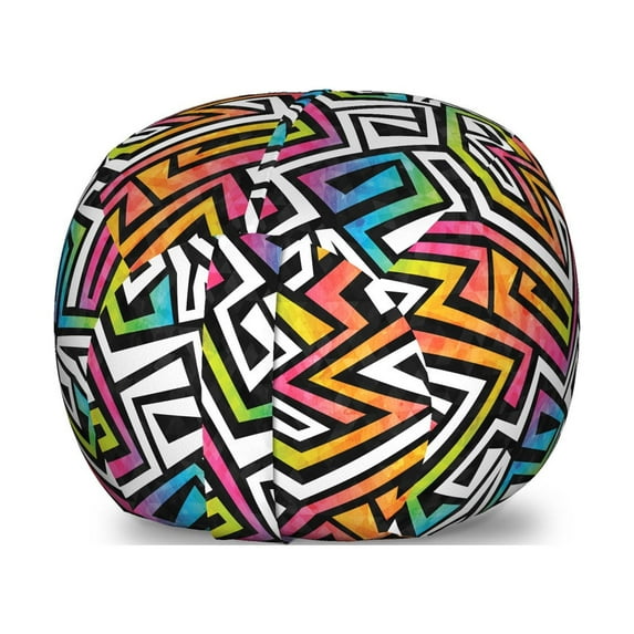 Geometric Storage Toy Bag Chair, Graffiti Maze Grunge Puzzle Vintage Fashion Feminine Wild Modern, Stuffed Animal Organizer Washable Bag, Small Size, Multicolor, by Ambesonne
