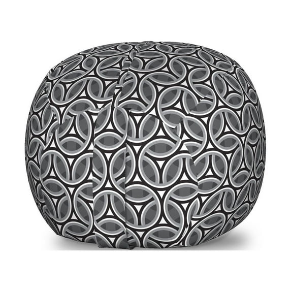 Geometric Storage Toy Bag Chair, Greyscale Circular Honeycomb Pattern and Triangles Abstract Modern Art, Stuffed Animal Organizer Washable Bag, Large Size, Grey Black White, by Ambesonne