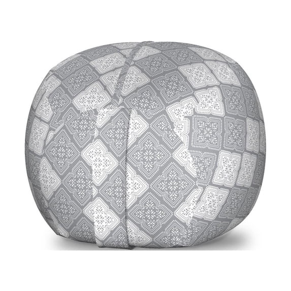 Geometric Storage Toy Bag Chair, Greyscale Floral Pattern with Abstract Leaf and Petals Vintage Inspirations, Stuffed Animal Organizer Washable Bag, Large Size, Pale Grey White, by Ambesonne