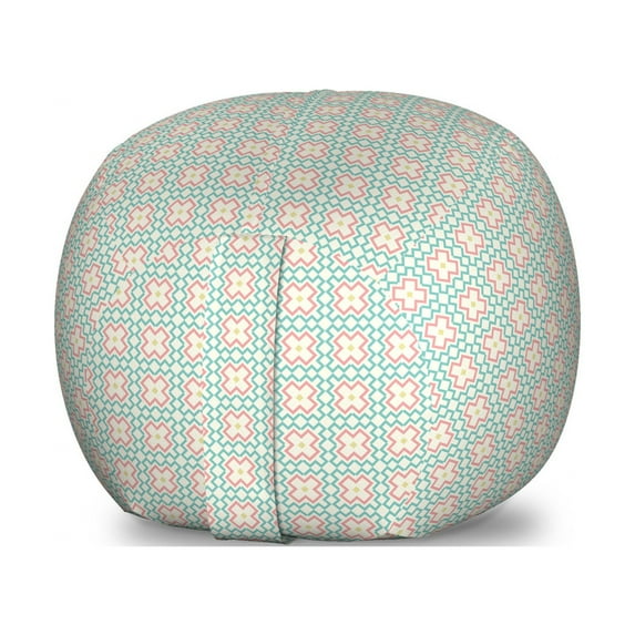 Geometric Storage Toy Bag Chair, Grid Style Geometric Arrangement Abstract Art Chevron Zigzags Lines, Stuffed Animal Organizer Washable Bag, Large Size, Ivory Coral and Seafoam, by Ambesonne