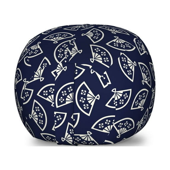 Geometric Storage Toy Bag Chair, Hand Fan Pattern East Culture Inspirations Oriental Motif Kimono Design, Stuffed Animal Organizer Washable Bag, Small Size, Dark Blue Cream, by Ambesonne
