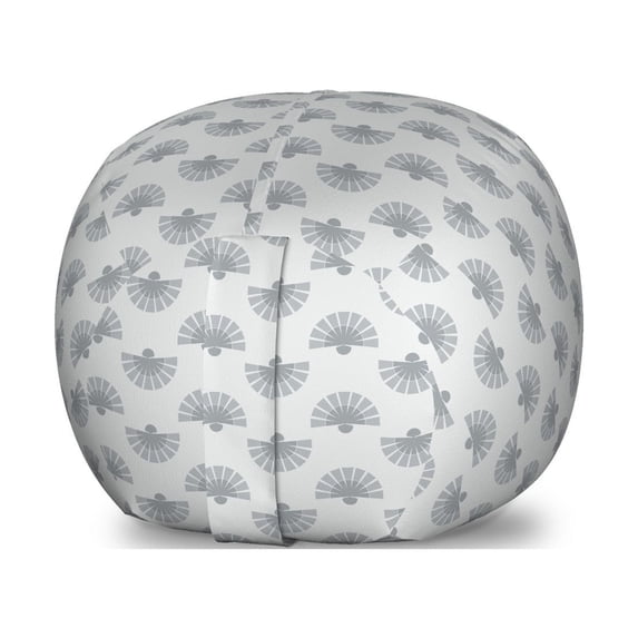 Geometric Storage Toy Bag Chair, Japanese Traditional Fan Pattern in Pale Colored Image Ornamental Abstract Art, Stuffed Animal Organizer Washable Bag, Large Size, Grey Beige, by Ambesonne