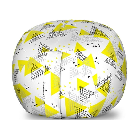 Geometric Storage Toy Bag Chair, Modern Geometrical Design with a Tech Layout Grid and Triangular Style, Stuffed Animal Organizer Washable Bag, Large Size, Yellow Charcoal Grey, by Ambesonne