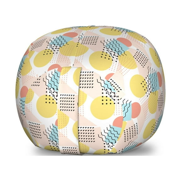 Geometric Storage Toy Bag Chair, Modern Illustration with Unusual Trippy Lines and Simple Rectangle Shapes Print, Stuffed Animal Organizer Washable Bag, Small Size, Multicolor, by Ambesonne