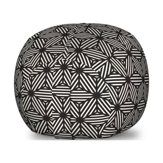 Geometric Storage Toy Bag Chair, Modern Monochrome Design Dimension Effect Striped Cubes Pattern, Stuffed Animal Organizer Washable Bag, Small Size, Seal Brown and Eggshell, by Ambesonne