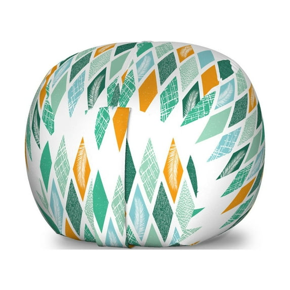 Geometric Storage Toy Bag Chair, Modern Repeating Pattern of Abstract Ornamental Rhombuses Feathers, Stuffed Animal Organizer Washable Bag, Large Size, Sea Green Orange White, by Ambesonne
